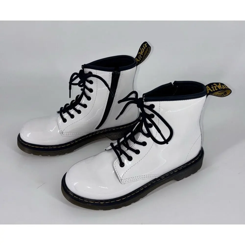 Dr Martens Doc 1460Y Youth Patent Leather Boots White US Big Girl 5 Grunge Boho